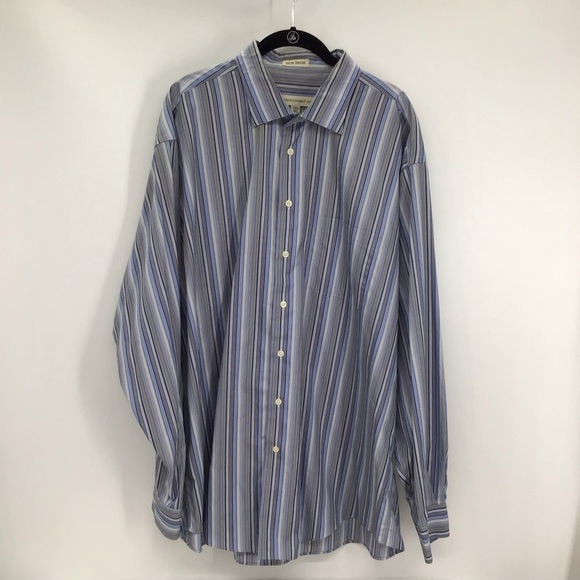 Pronto Uomo Men’s Non Iron Button-Down Casual Shirt Stripe Blue Career Size 2XLT - Picture 1 of 6